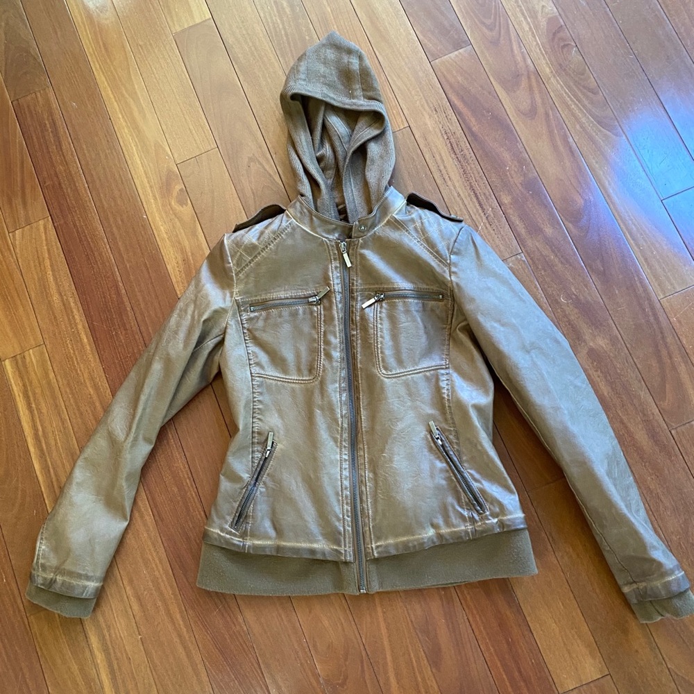 faux leather hooded jacket
